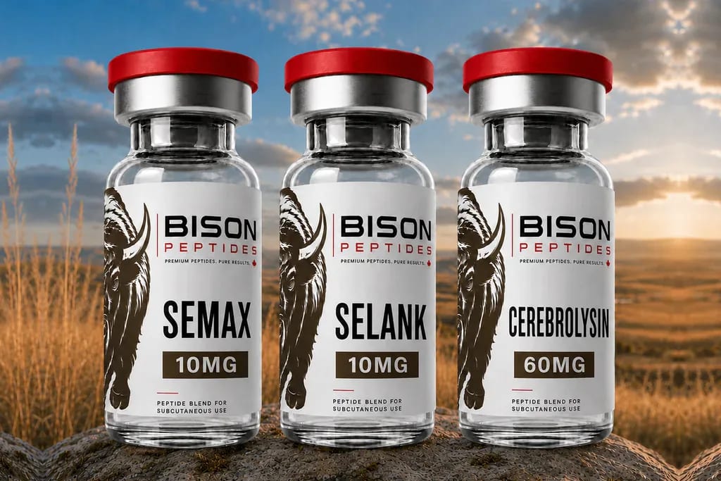 Semax, Selank, and Cerebrolysin research vials in the cognitive peptides collection