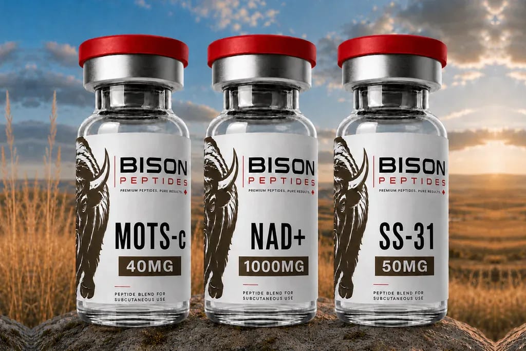 MOTS-c, NAD+, and SS-31 research vials in the mitochondrial peptides collection